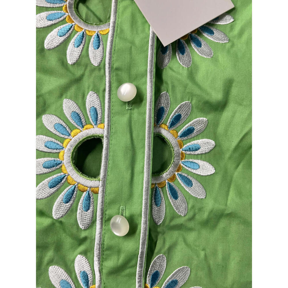 Bob Mackie ARt 2 Wear Green Short Sleeve Button-Up Shirt with Daisy Embroidery - Picture 10 of 13